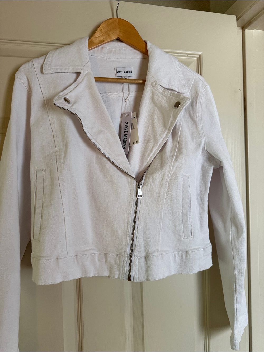 Steve Madden White Women's Moto-Style Jean Jacket